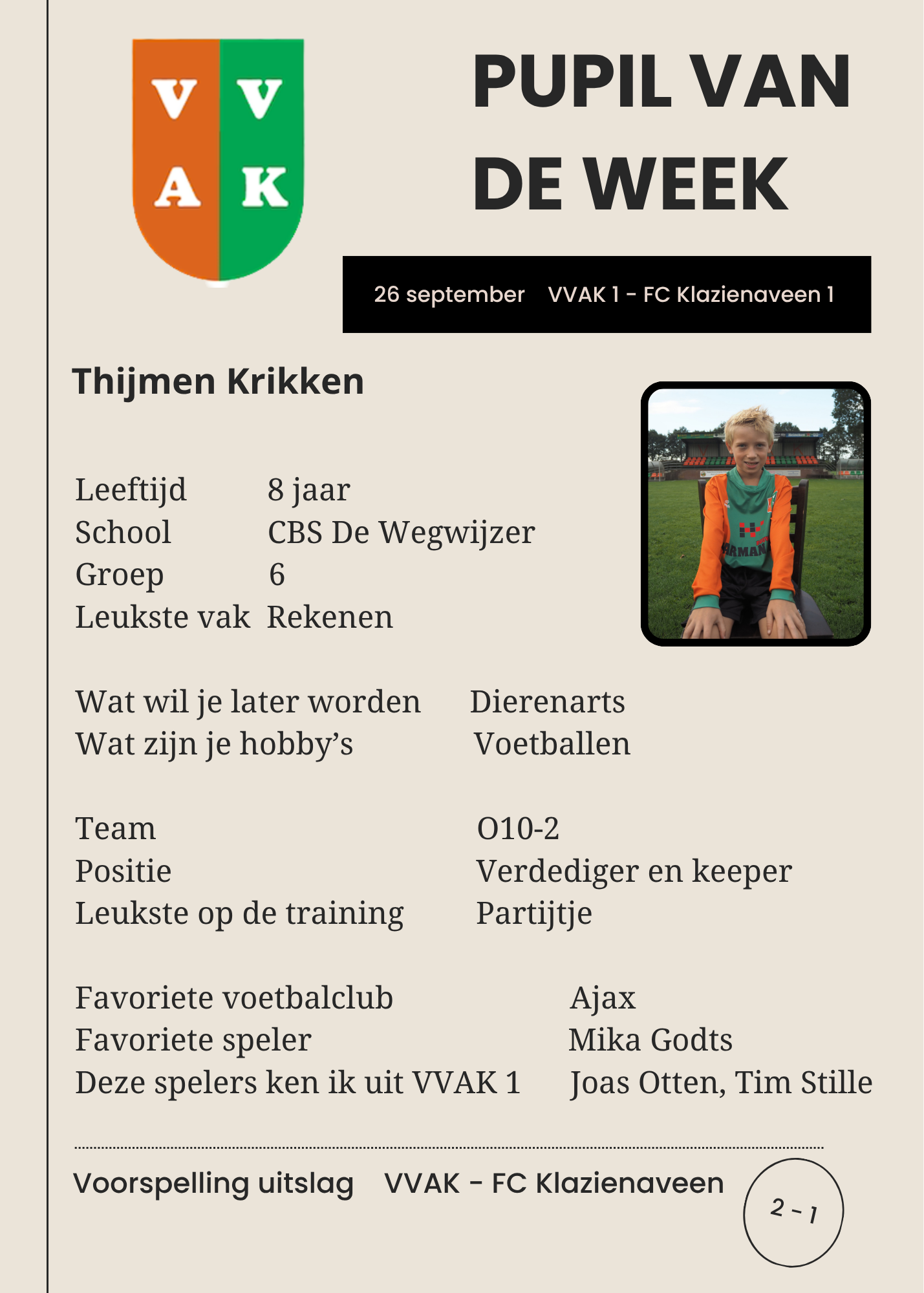 Pupil van de week - 26 september