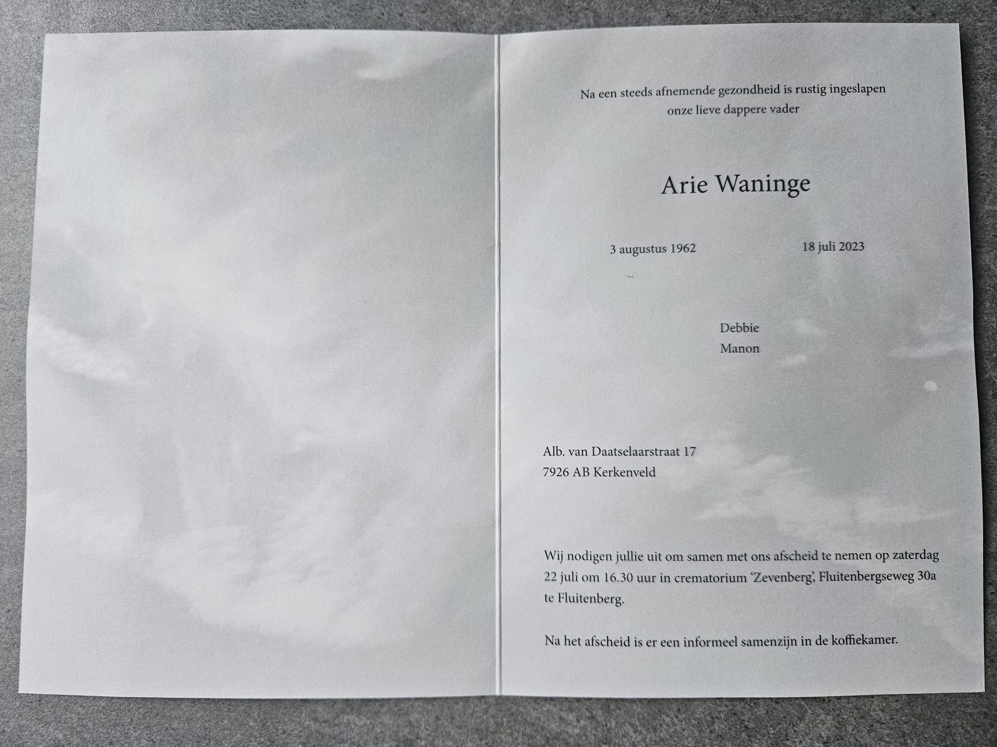 Overlijden Arie Waninge